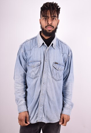 WRANGLER MENS VINTAGE DENIM SHIRT XL BLUE 90'S