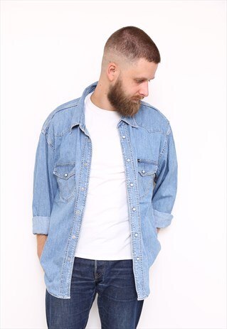 VINTAGE WRANGLER WESTERN BLUE DENIM SHIRT