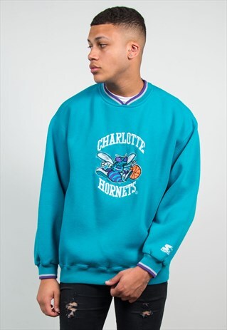 VINTAGE CHARLOTTE HORNETS SWEATSHIRT NBA STARTER BASKETBALL