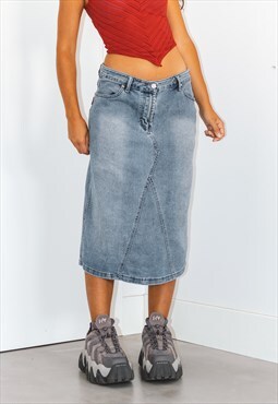 90s Vintage Denim Midi Skirt