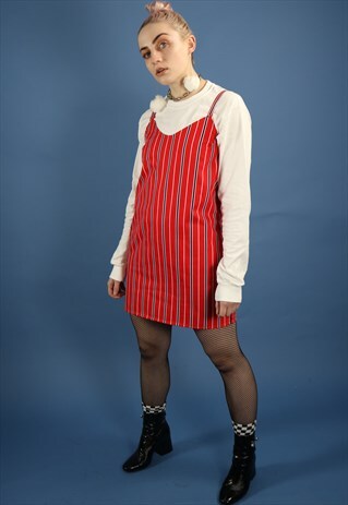 DREAMING STATEMENT STRIPE SLIP DRESS IN RED