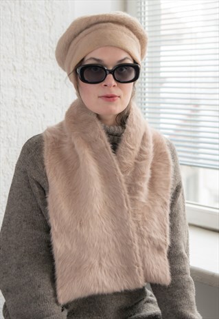 VINTAGE 90'S BROWN WOOL HAT&SCARF SET