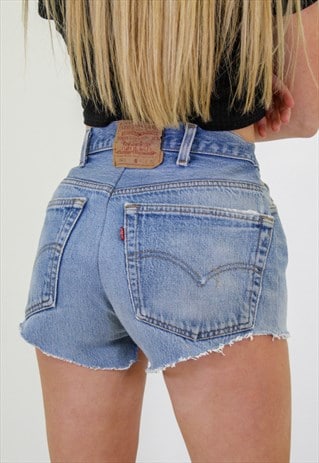 VINTAGE REWORKED LEVI'S DENIM FESTIVAL SHORTS IN BLUE