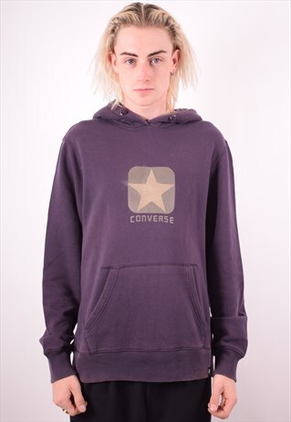 CONVERSE MENS VINTAGE HOODIE JUMPER MEDIUM PURPLE 90S
