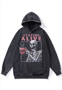 Skeleton print hoodie bones pullover skull jumper vintage 