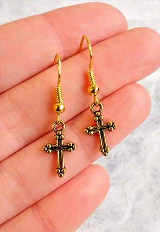 GOLDEN MINI CROSS EARRINGS