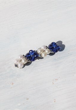 Handmade blue/white/silver hair clip barrette accessory