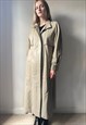 Vintage 80s Cream Beige Long Leather Trench Jacket Size M