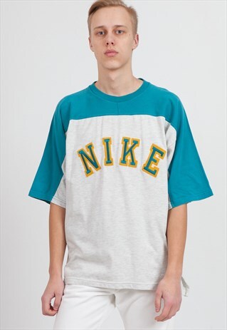 90S VINTAGE GREY BLUE NIKE CREW NECK SHORT SLEEVE T-SHIRT