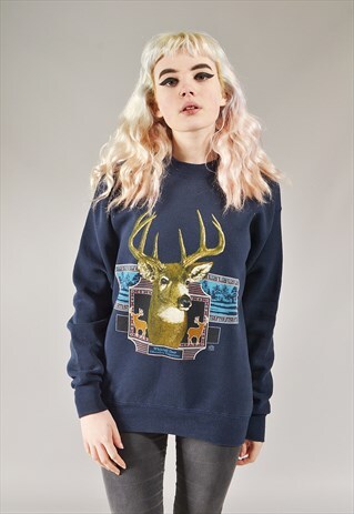 VINTAGE DEER SWEATSHIRT NAVY BLUE