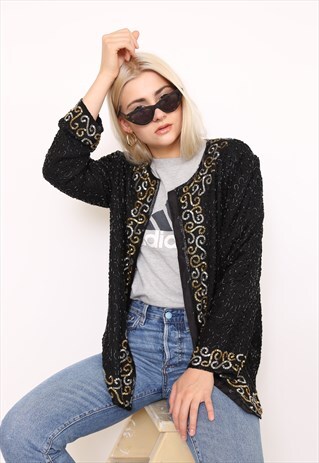 VINTAGE 80S SILK EMBELLISHED TROPHY JACKET