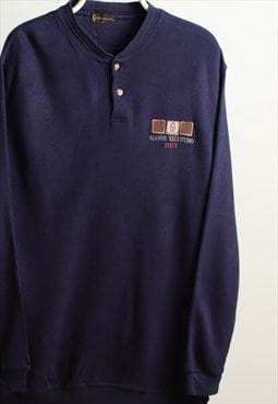 Vintage Gianni Valentino Logo Button Sweatshirt Navy Blue L