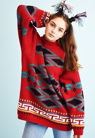 80'S RETRO WOOL OVERSIZED KNIT CHRISTMAS JUMPER