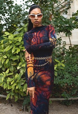 Maxi tie and dye tight red dress