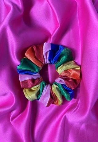 HANDMADE RAINBOW VELVET SCRUNCHIE - LGBT YOUTH SCOTLAND
