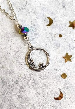Handmade Celestial Moon Rainbow Crystal Necklace
