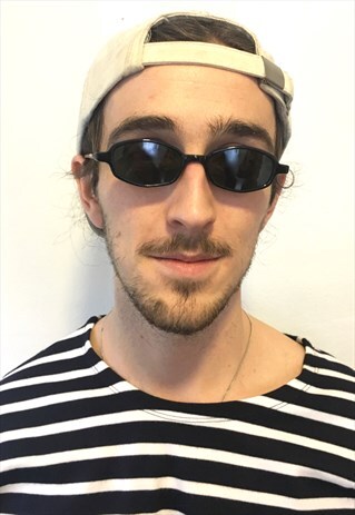 VINTAGE 90S RARE BLACK HEXAGON OVAL GEEK SUNGLASSES
