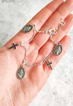 Classic Handmade Virgin Mary and Cross Charm Bracelet