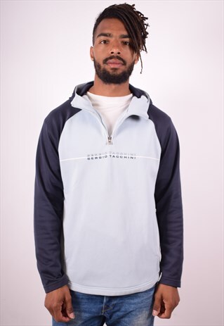 SERGIO TACCHINI MENS VINTAGE HOODIE JUMPER LARGE BLUE 90S