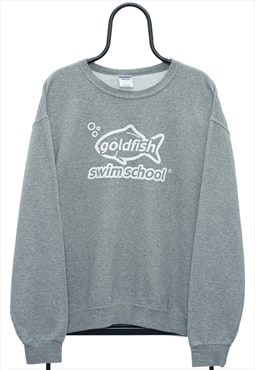 Retro Goldfish Swim Graphic Grey Sweatshirt Mens