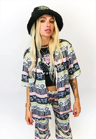 JUNGLECLUB FAUX SILK SHIRT WITH TRIBAL 90'S PRINT