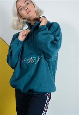 VINTAGE 1/4 ZIP FLEECE IN GREEN WITH EMBROIDERED LOGO