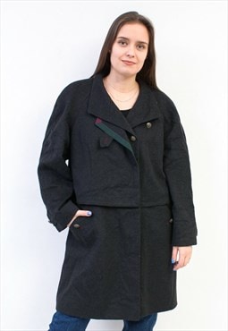 Vintage Loden Women's L XL Alpaca Coat Jacket Black Overcoat