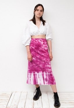 Vintage Women's S M Boho Tie Dye Hippie Pink Skirt 80's
