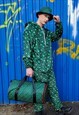 69 PRINT DUFFEL BAG RETRO LOGO SPORTS WEEKENDER BAG IN GREEN