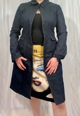 Vintage designer Tahari long dark blue denim blazer jacket