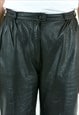 BLACK GENUINE LEATHER STRAIGHT PANTS HIGH WAISTED TROUSERS