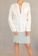 Vintage 90s White Linen Shirt, Pure Linen Blouse, Medium Siz