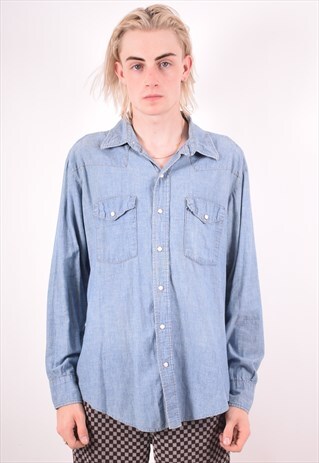 MENS VINTAGE SHIRT XL BLUE 90S