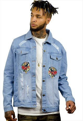 BLUE DENIM JACKET WITH EMBROIDERY TO THE FRONT AND BACK