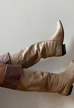 Dolce Vita Tan Knee High Cowboy Boots (6) 