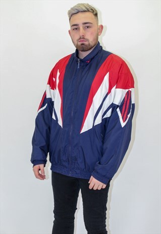 VINTAGE ADIDAS FESTIVAL PATTERN SHELL JACKET IN BLUE LARGE