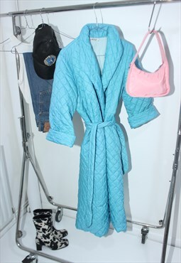 Rare Vintage 50s Turquoise Blue Quilted Dressing Gown