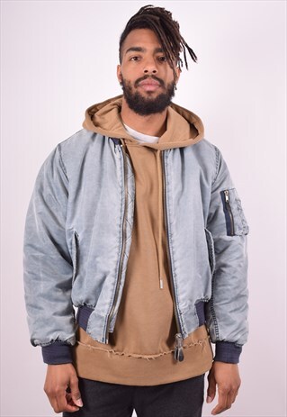 MENS VINTAGE BOMBER JACKET LARGE BLUE 90S