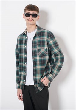 Vintage Relaxed Fit Long Sleeve Checkered Skater Shirt S