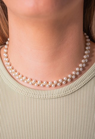 VINTAGE FAUX PEARL CHOKER NECKLACE