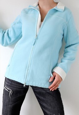 90s Fleece Jacket Vintage Zip Up Jumper Pastel Blue