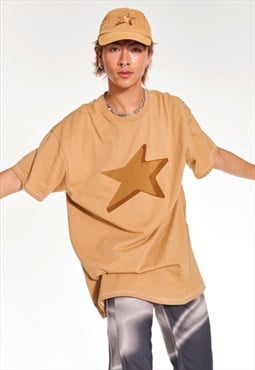 Oversized Raglan T Shirt With Graphic In Beige