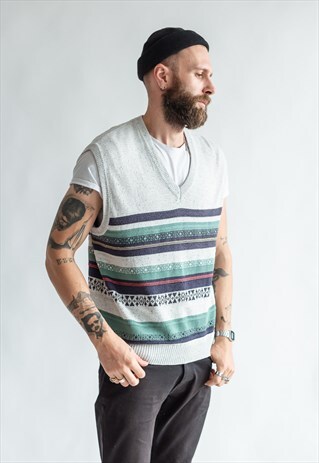 VINTAGE 80S V-NECK VEST IN GREY