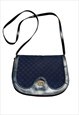 Gucci Shoulder Bag GG Logo Gold Buckle Navy Blue Vintage