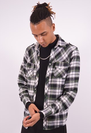 MENS VINTAGE FLANNEL SHIRT LARGE MULTI CHECK 90S