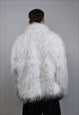 SHAGGY FAUX FUR JACKET WHITE LONG HAIR FUZZY COAT RAVE PUFFA