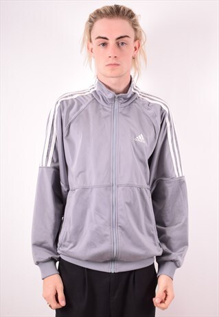 ADIDAS MENS VINTAGE TRACKSUIT TOP JACKET LARGE GREY 90S