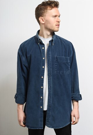 VINTAGE CORDUROY CORD SHIRT BLUE