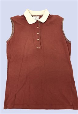 Vintage Dusky Red Sleeveless Cotton Casual Collared Shirt 