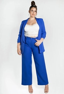 justyouroutfit  Ruched Sleeve Blazer Royal Blue